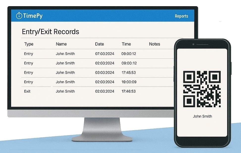 Registro entrate e uscite Time.Py e QR code su smartphone