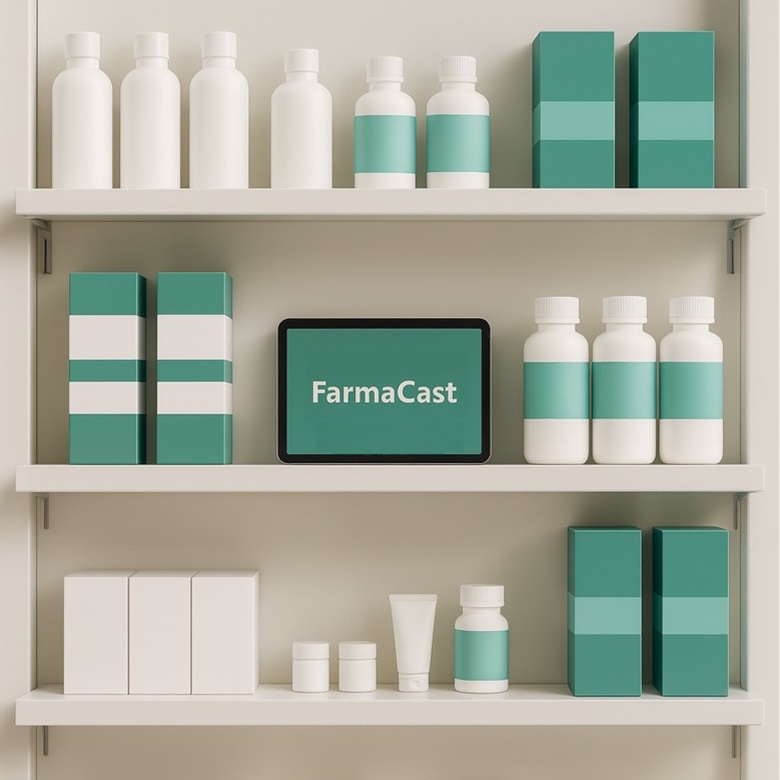 Schermo FarmaCast inserito nello scaffale della farmacia