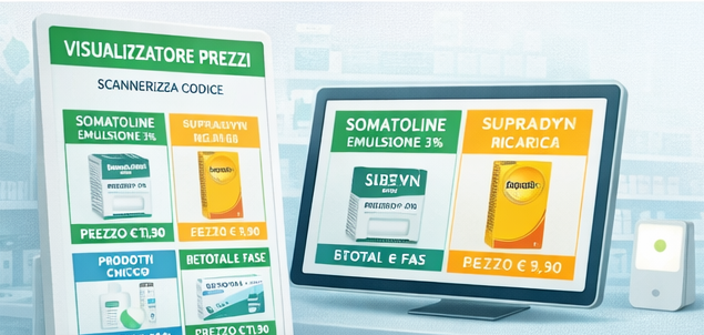 Esempi di prezzi dei prodotti visualizzati sui monitor