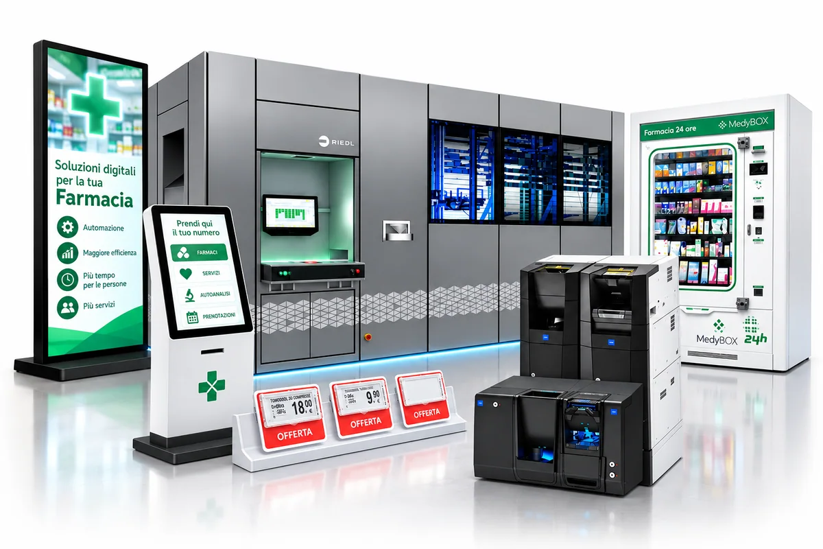 Soluzioni per farmacia: robot, casse automatiche, MedyBOX, etichette elettroniche e totem